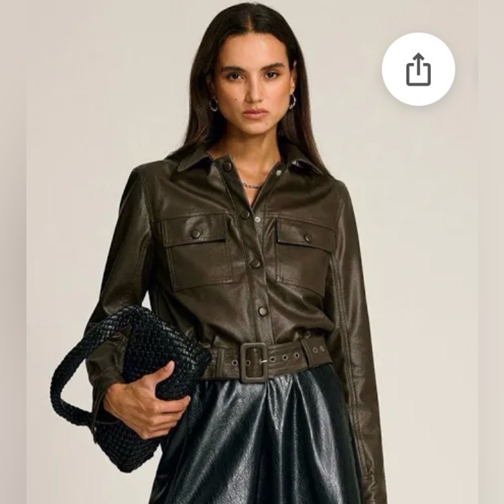 NWT Commense PU faux leather green jacket shirt Sz small (no belt)